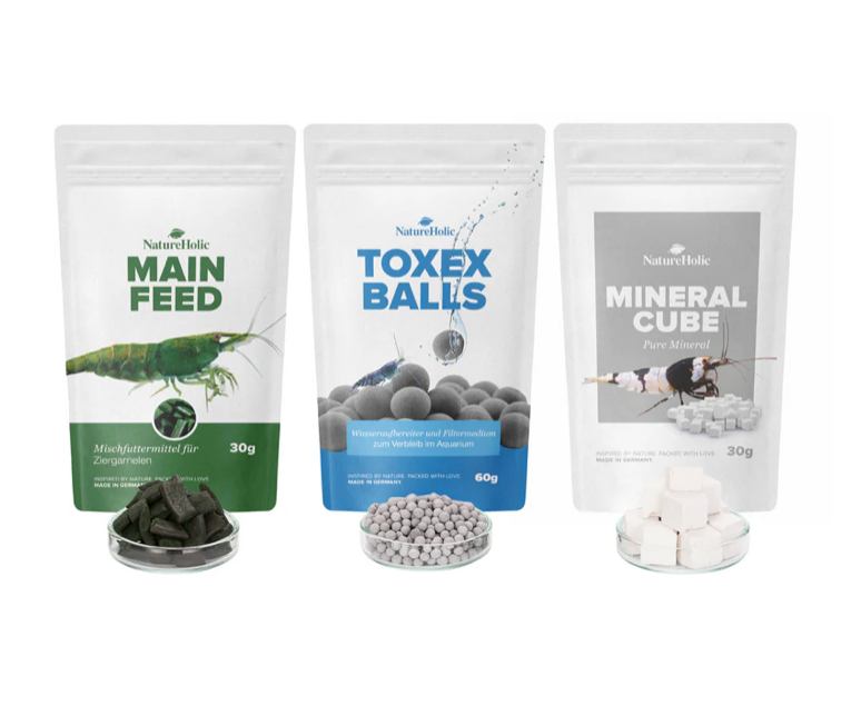 NatureHolic - Garnelen "Sorglos" Paket - Mainfeed - 30g / Mineralcube "Pure" - 47ml / ToxEx Balls - 47ml