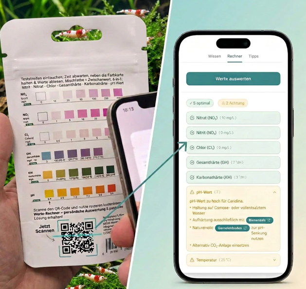 NatureHolic Caridina Test Kit – Wassertest für Weichwasser-Garnelen inkl. App-Auswertung